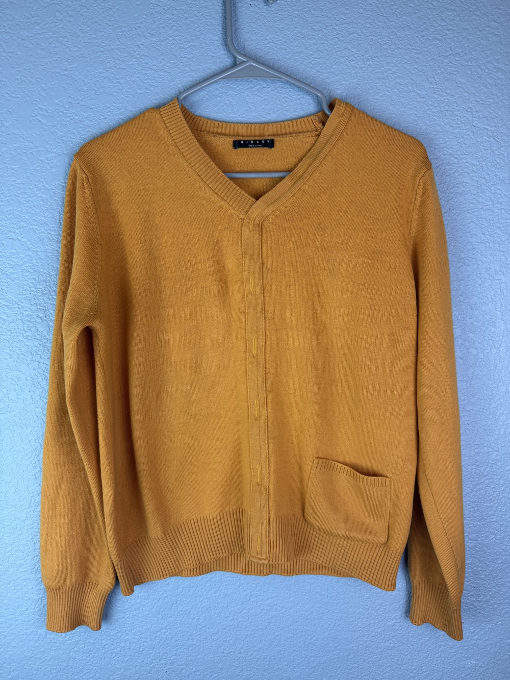 Sisley Sweater Womens Medium V Neck Pocket Wool Blend Made In Italy Pullover